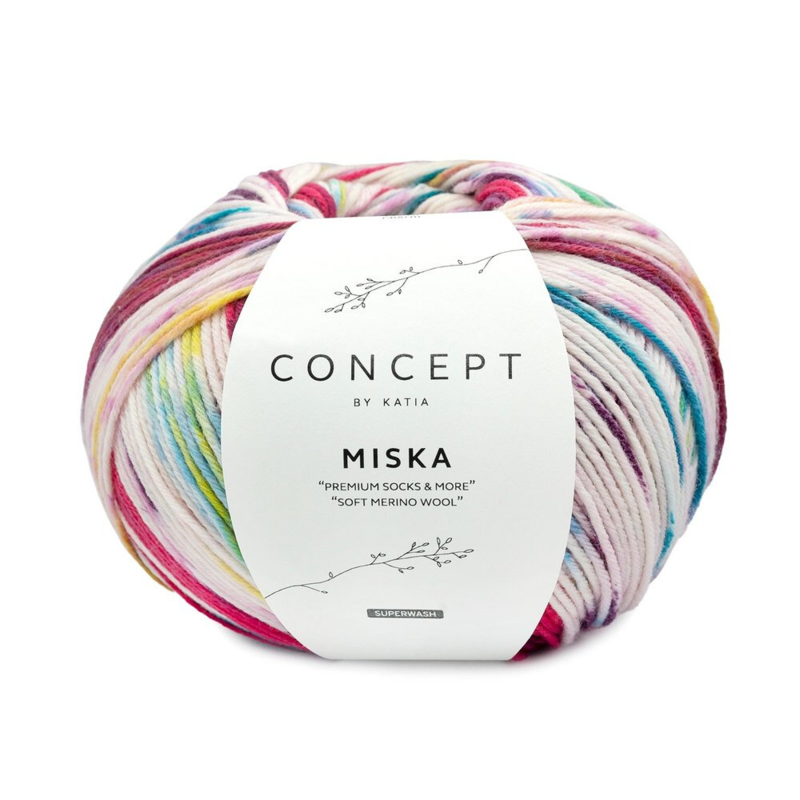 Katia Concept Miska Socks 100 Fuchsia-Perle brombær-Grønblå