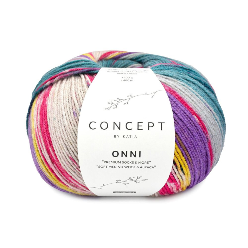 Katia Concept Onni Socks 405 Grønblå-Fuchsia-Citron gul