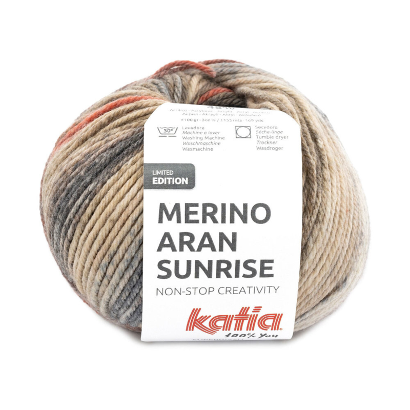 Katia Merino Aran Sunrise 300 Blegbrun-Rustrød-Jeansblå