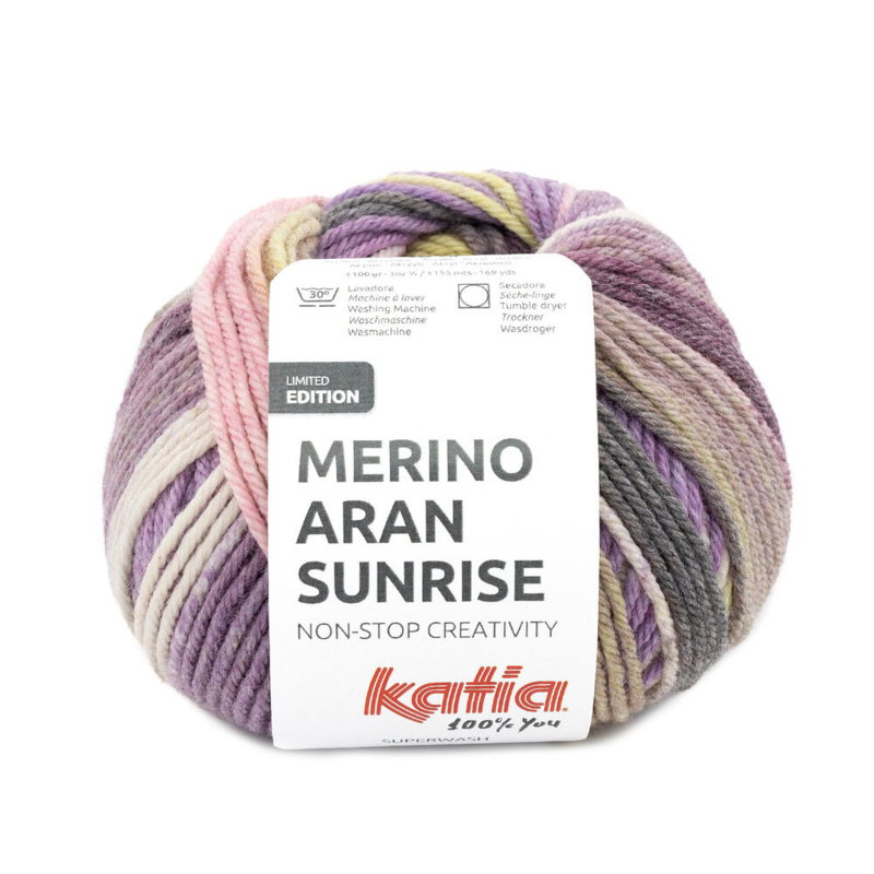 Katia Merino Aran Sunrise 304 Lilla-Rosa-Gulgrøn