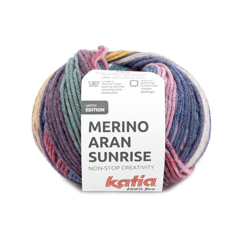 Katia Merino Aran Sunrise 306 Fuchsia-Blå-Okkergul