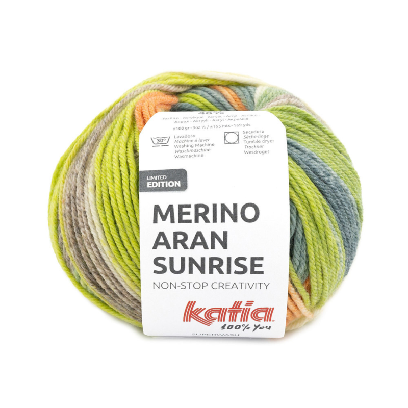 Katia Merino Aran Sunrise 301 Grønblå-Orange-Pistacie