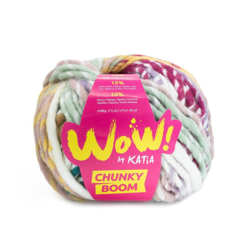 Katia Wow Chunky Boom 300 Petrol-Perle brombær-Rosa