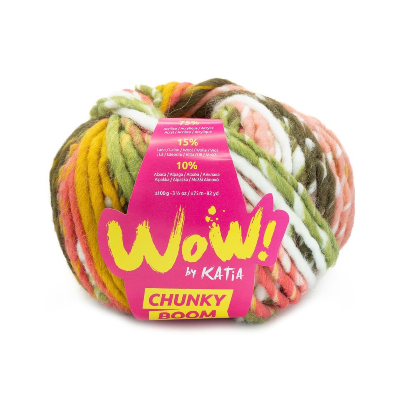 Katia Wow Chunky Boom 304 Grøn-Okkergul-Rosa