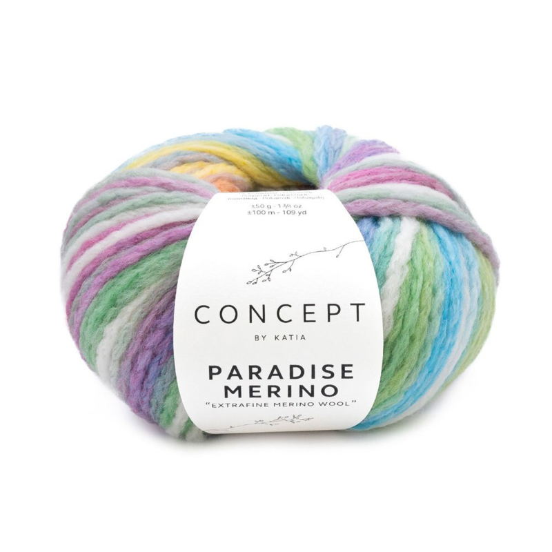 Katia Concept Paradise Merino 500 Ecru-Grøn-Blå-Gul