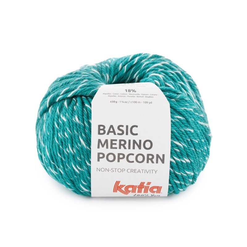 Katia Basic Merino Popcorn 111 Opalgrøn-hvid