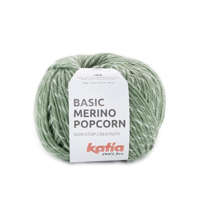 Katia Basic Merino Popcorn 108 Militærgrøn-hvid