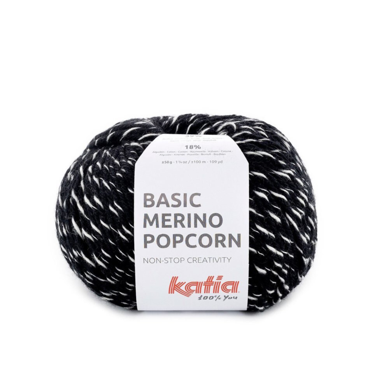 Katia Basic Merino Popcorn 102 Sort-hvid