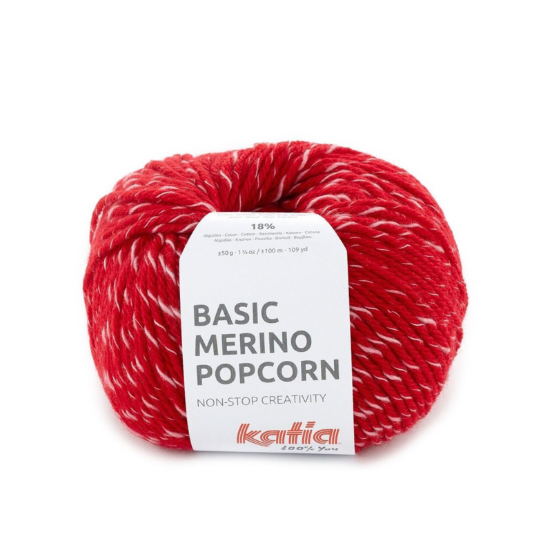 Katia Basic Merino Popcorn 109 Rød-hvid