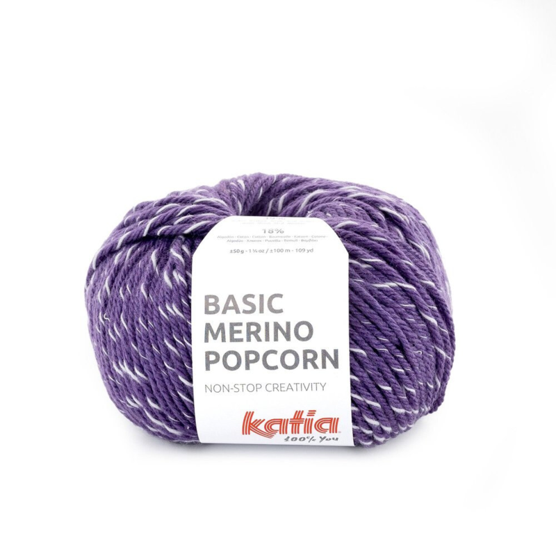 Katia Basic Merino Popcorn 100 Violet-hvid