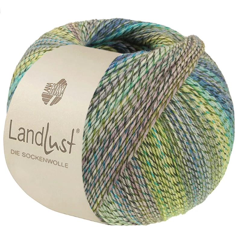Lana Grossa Landlust Die Sockenwolle 221 Lime/Lys oliven/Mørk oliven/Lysegrå/Lyseblå/Turkis/Jade/Blå