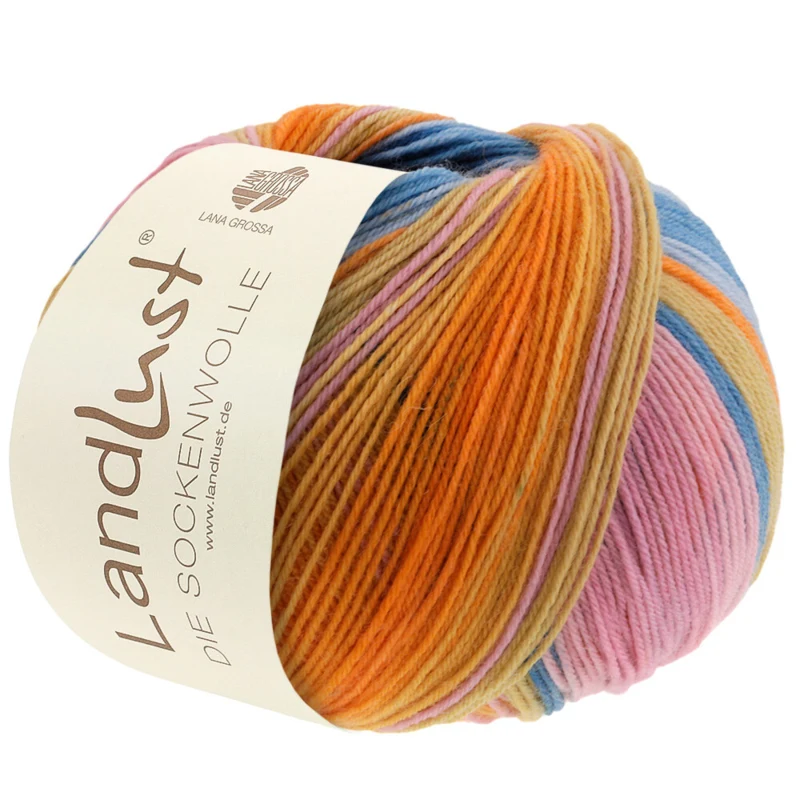 Lana Grossa Landlust Die Sockenwolle 129 Rosa/Gammelrosa/Lyng/Grøngul/Gul/Orange/Mint/Havgrøn