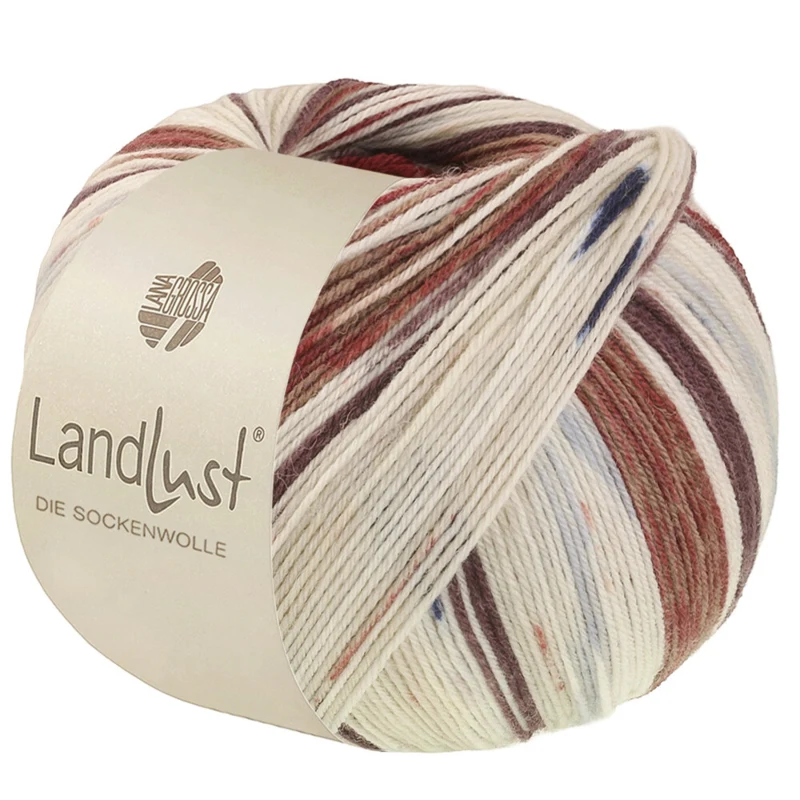 Lana Grossa Landlust Die Sockenwolle 726 Sortbrun/Gråbrun/Ecru/Lys beige/Natblå/Mørkerød/Lysegrå