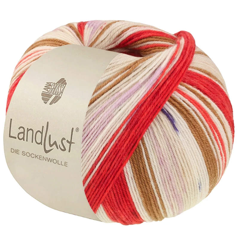 Lana Grossa Landlust Die Sockenwolle 725 Orientrød/Jordbærrød/Ecru/Brun/Rosa/Lilla/Lys beige/Mørkeblå