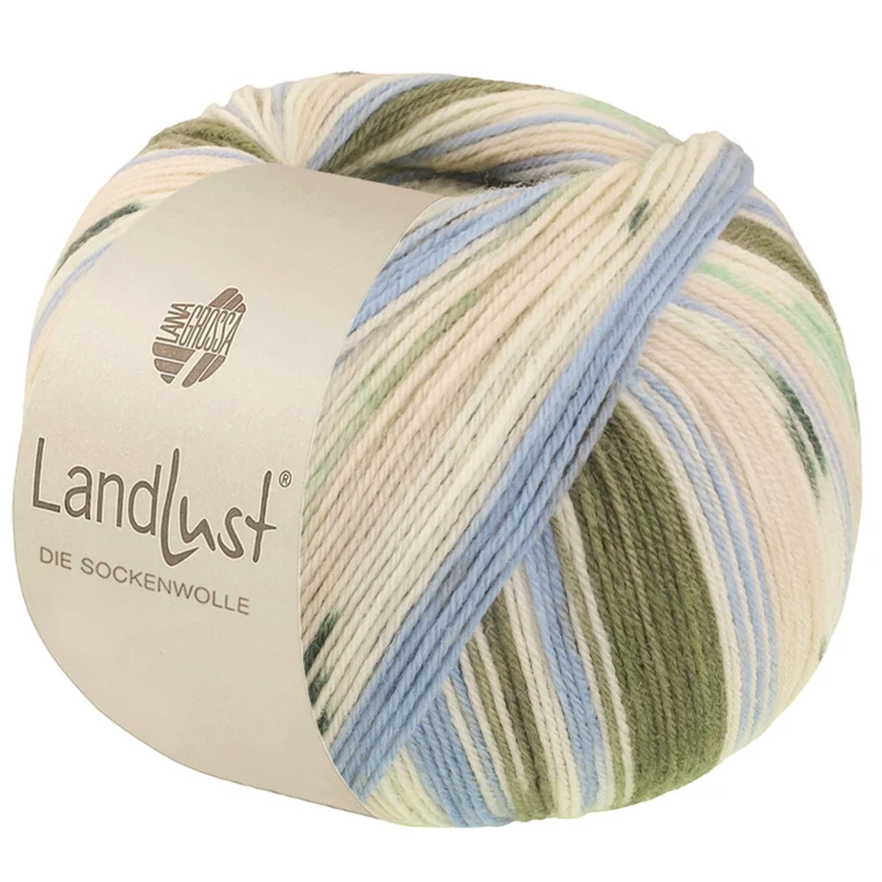 Lana Grossa Landlust Die Sockenwolle 722 Skovgrøn/Ecru/Himmelblå/Lys beige/Jade
