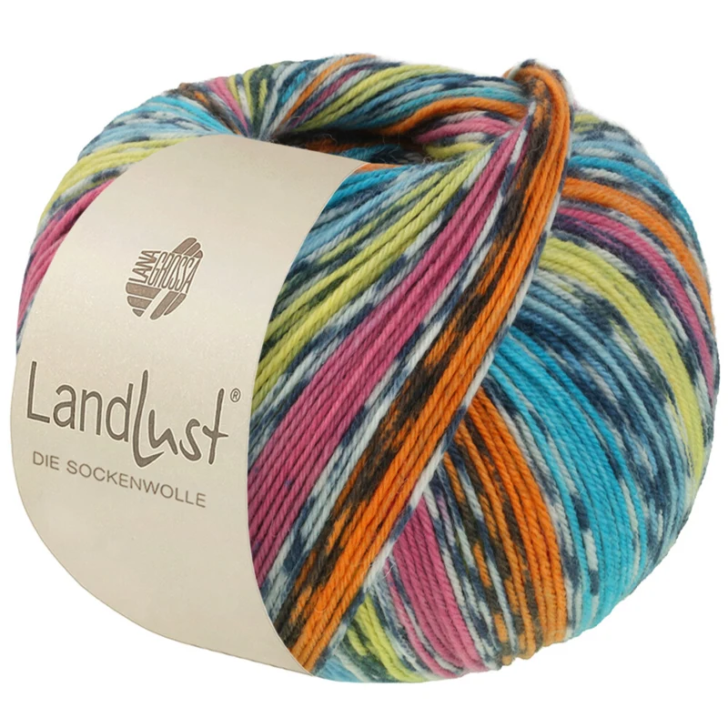 Lana Grossa Landlust Die Sockenwolle 825 Orange/Pink/Pistacie/Turkisblå/Petrolblå/Råhvid/Mørkegrå