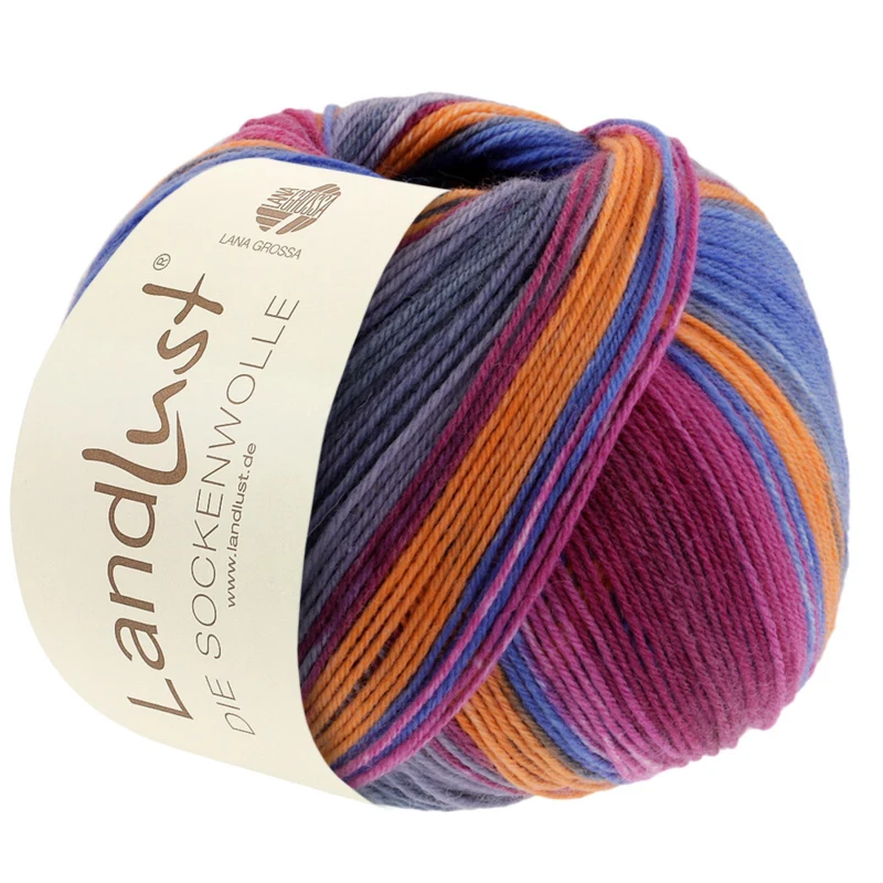 Lana Grossa Landlust Die Sockenwolle 128 Fuchsia/Vinrød/Petrol/Orange/Grå/Grågrøn/Gråblå