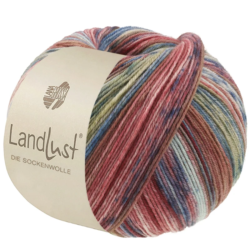 Lana Grossa Landlust Die Sockenwolle 617 Brun/Jeans/Erika/Natur/Lyseblå/Resedagrøn/Mint stribet