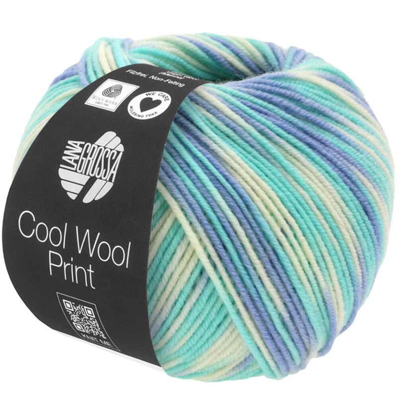 Lana Grossa Cool Wool Print 728 Himmelblå/Lys turkis/Ecru