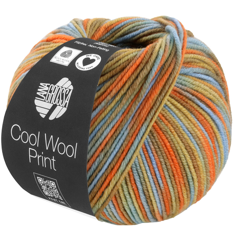 Lana Grossa Cool Wool Print 834 Orange/Okkergul/Nougat/Søgrøn/Gråblå