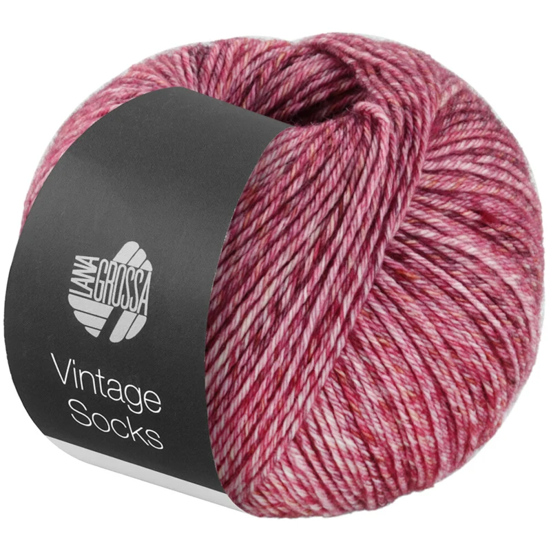 Lana Grossa Vintage Socks 1009 Gammelrosa/geraniumrød/bourdeaux meleret