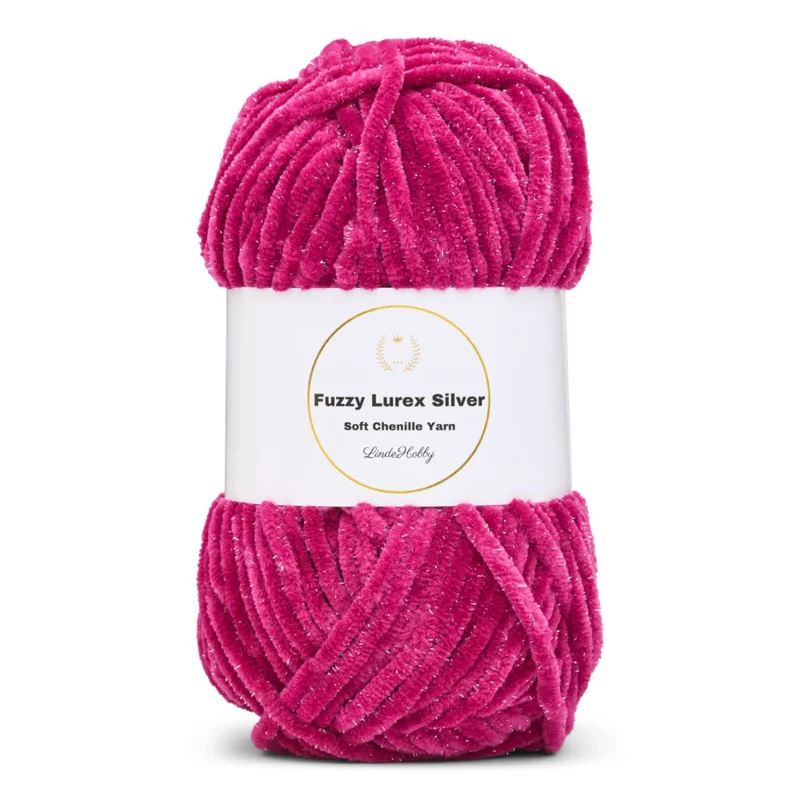 LindeHobby Fuzzy Chenille Silver Lurex 45 Mørk fuchsia