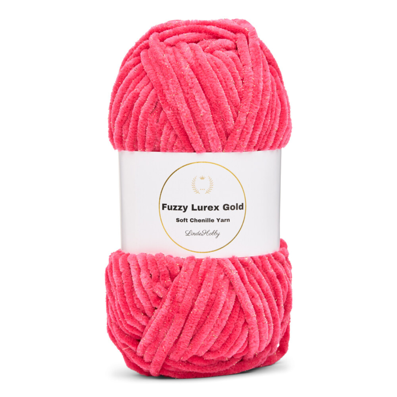 LindeHobby Fuzzy Chenille Gold Lurex 21 Mørk sukkerlyserød
