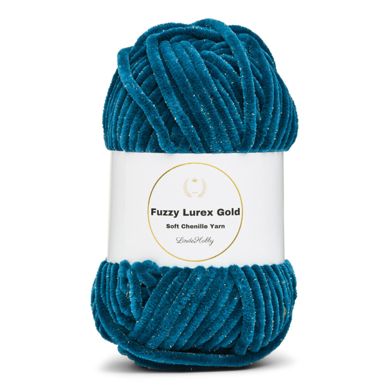 LindeHobby Fuzzy Chenille Gold Lurex 18 Petroleum / mørk turkis