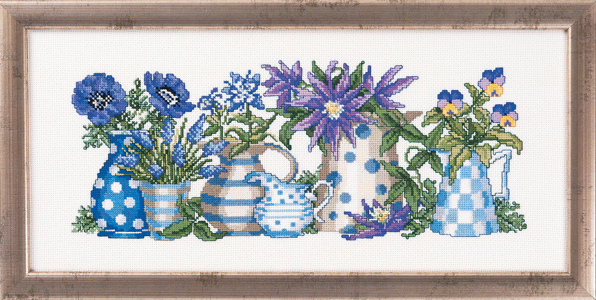 Broderikit Blå blomster 38 x 17 cm R5355