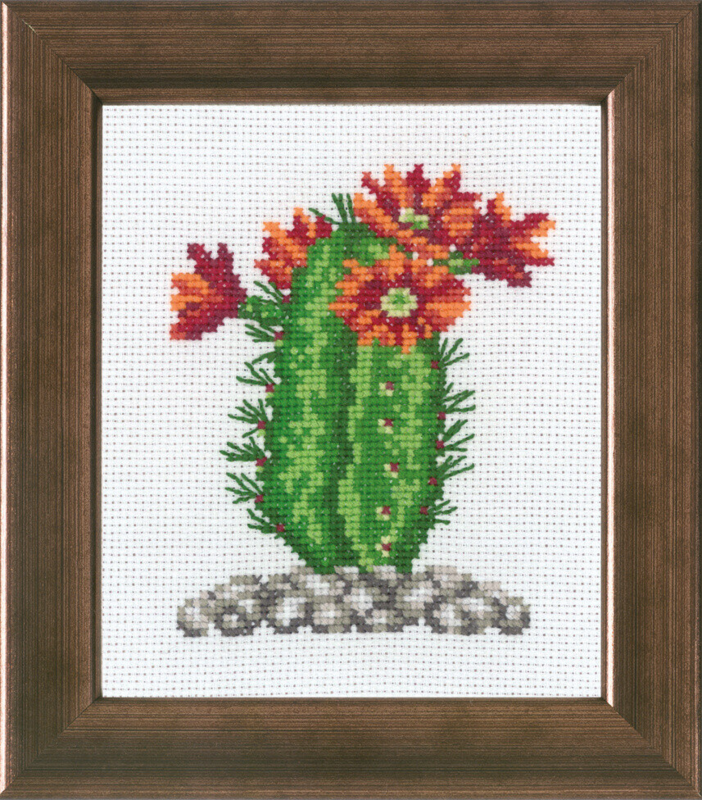 Broderikit Kaktus med orange R5380 10 x 12 cm