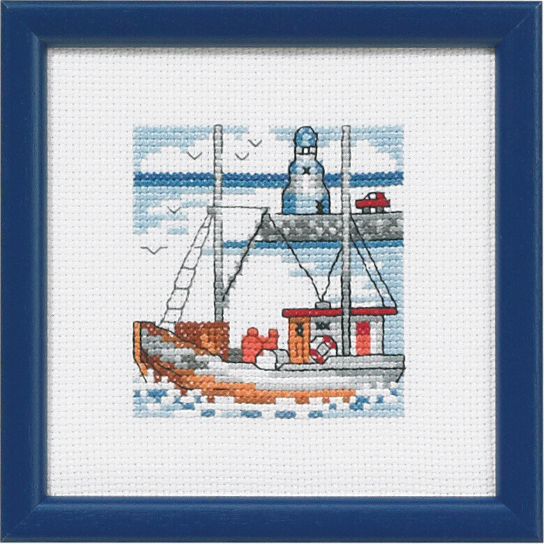 Broderikit Lille blåt fyrtårn 12x12 cm