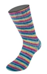 Lana Grossa Cosy Socks Multi Stripes 155 Mørk petrol/lys turkis/gul/orkidé/gråviolet