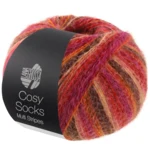 Lana Grossa Cosy Socks Multi Stripes 159 Rød/fuchsia/orange/mørkebrun/laks
