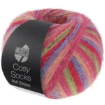 Lana Grossa Cosy Socks Multi Stripes 152 Tulipanrød/violblå/lakserosa/pink/lysegrøn