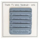 Go Handmade Dobbelt Label, PU læder, 5 x 1,5 cm, Handmade, 6 stk Blå