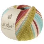 Lana Grossa Landlust Die Sockenwolle 136 Bourgogne/Grårød/Mint/Turkis/Pistacie/Natur stribet