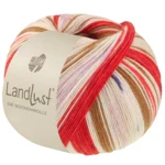 Lana Grossa Landlust Die Sockenwolle 725 Orientrød/Jordbærrød/Ecru/Brun/Rosa/Lilla/Lys beige/Mørkeblå
