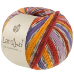 Lana Grossa Landlust Die Sockenwolle 824 Græskar/Lilla/Terracotta/Æggeblommegul/Violet/Råhvid/Grå