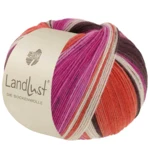 Lana Grossa Landlust Die Sockenwolle 135 Gråbrun/Fuchsia/Ecru/Terrakotta/Orkidé stribet