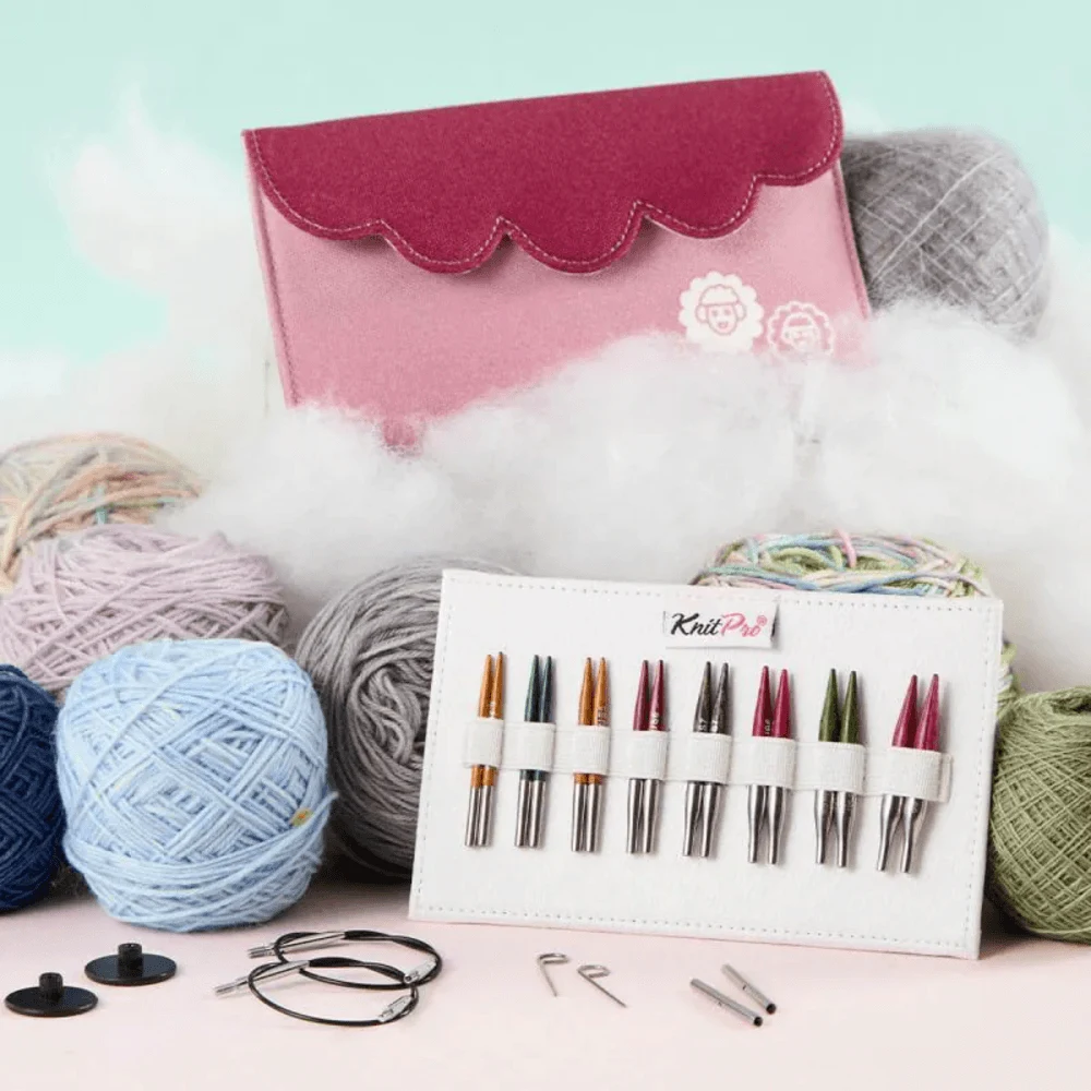 KnitPro Dreamz Mini Set Ferri Circolari Intercambiabili – 8 Punte In Legno (2,5-6 Mm), 4 Cavi, Custodia + Borsa Progetti