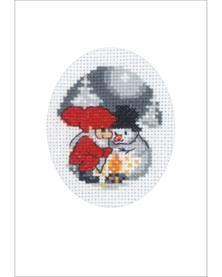 Broderikit Snemand og Nisse julekort 9 x 13 cm