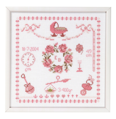 Broderikit Fødselsminde pige 25 x 25 cm