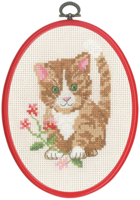 Broderikit Rød kat m/5959/30 13x18 cm