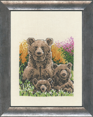 Broderikit Bjørn m. unger R5300/00 16 x 21 cm