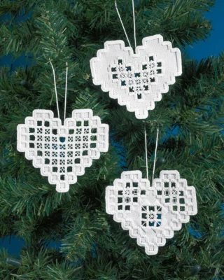 Broderikit Hardanger hjerter 3 pck 10 x 10 cm